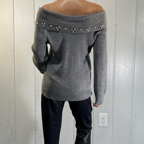 *Lauren Michelle Women’s Grey Off The Shoulder Sweater Sz L - Picture 12 of 13